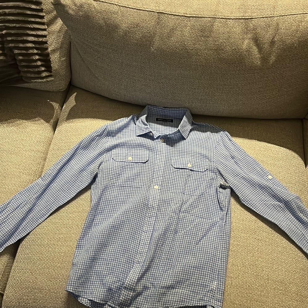 Michael Kors blue checkered linen button down size small